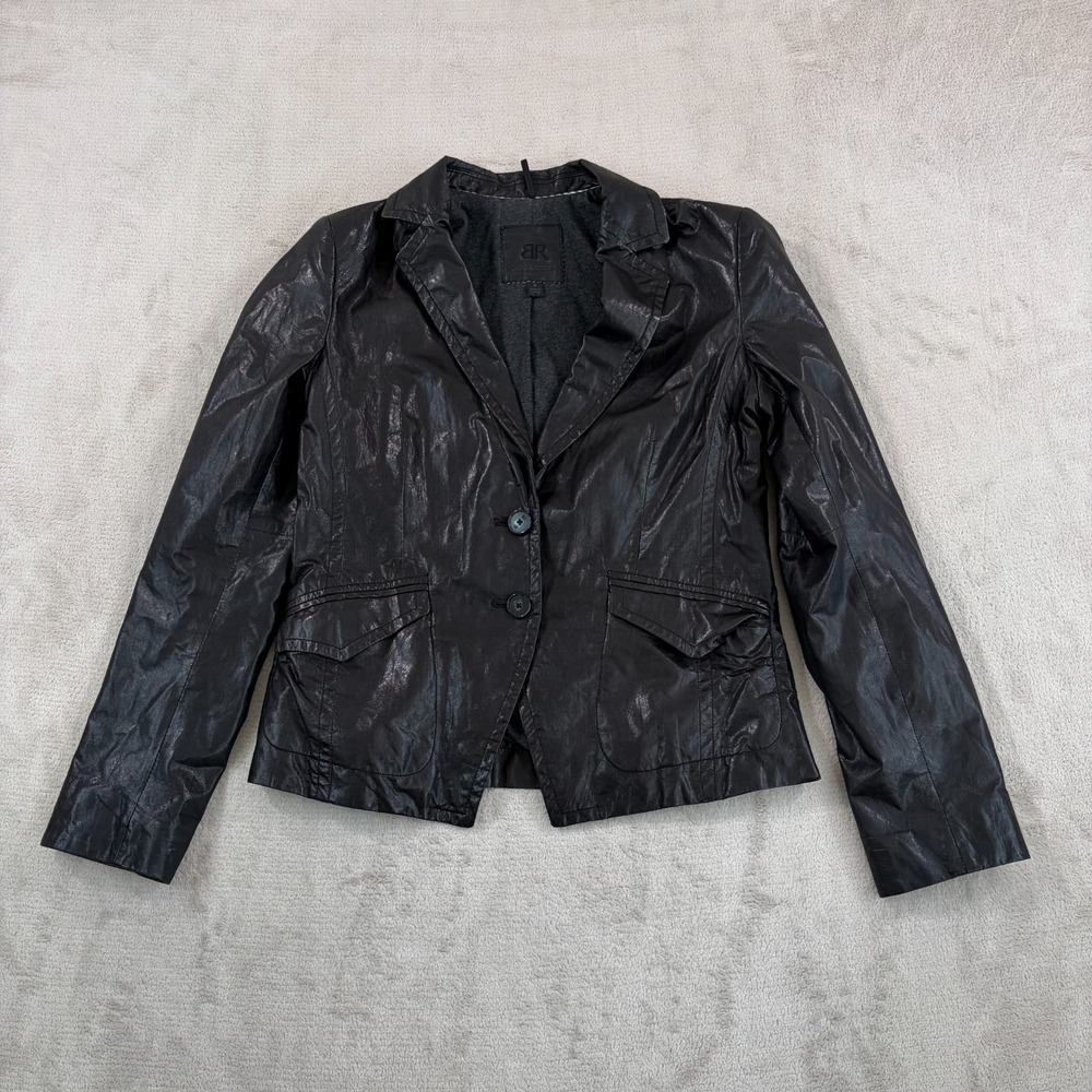 Banana Republic 100% Leather Jacket Women Small Black Two Button Front Notch